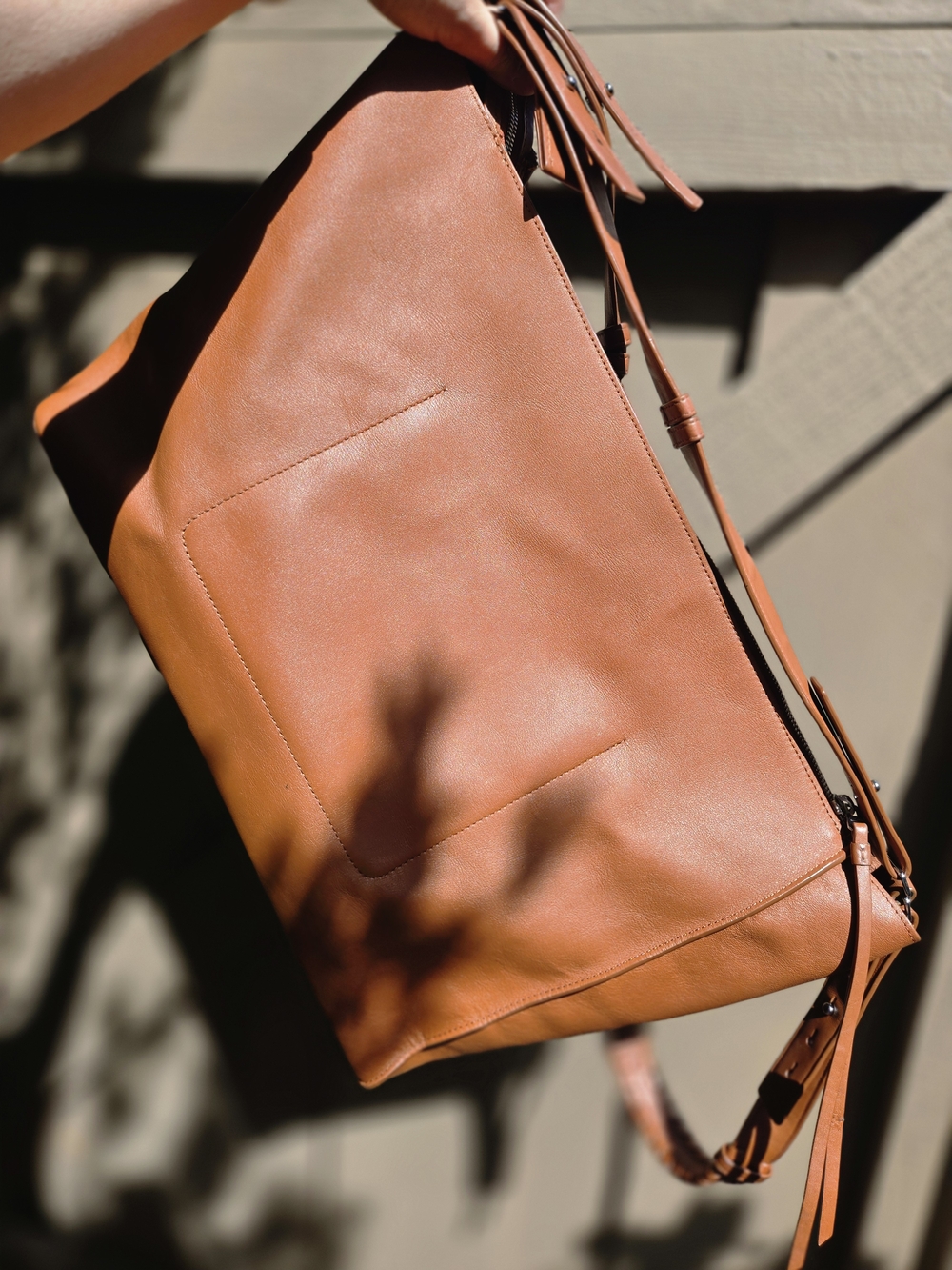 All Saints Brown Kita East West Leather Tote Bag with Braided Strap - Picture 4 of 16